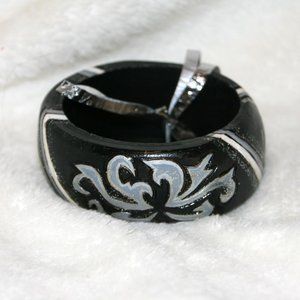 Black , White Silver Handmade Wooden Bracelet